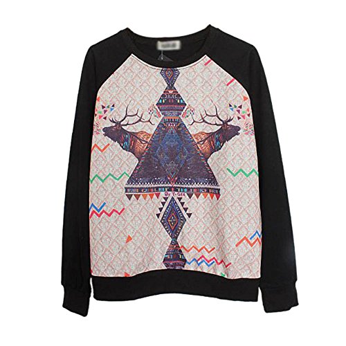 ETOSELL Women Colored Leaf Print Cute Pullover Sweater Hip-Hop Blouse Tops