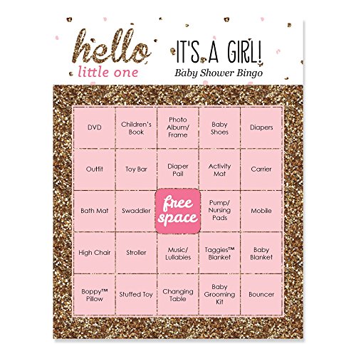 Hello Little One - Pink and Gold - Girl Baby Shower Game Bingo Cards - 16 Count