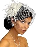 Leslie Li Women's Rhinestone Pearl Fascinator and Bridal Birdcage Veil One Size Ivory 21-F31