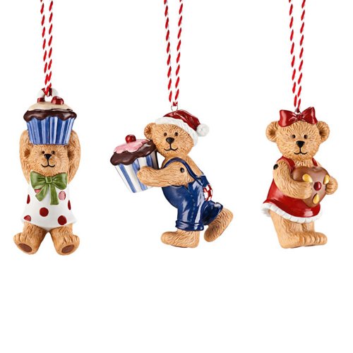Hutschenreuther 02463-725532-28423 Candyland Teddy Christmas Tree Decoration Porcelain Set of 3