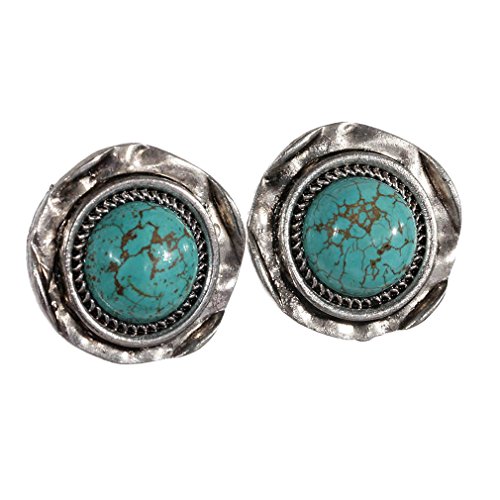 Yazilind On Sale! Retro Rimous Tibetan Sliver Turquoise Round Clip on Earrings Girls