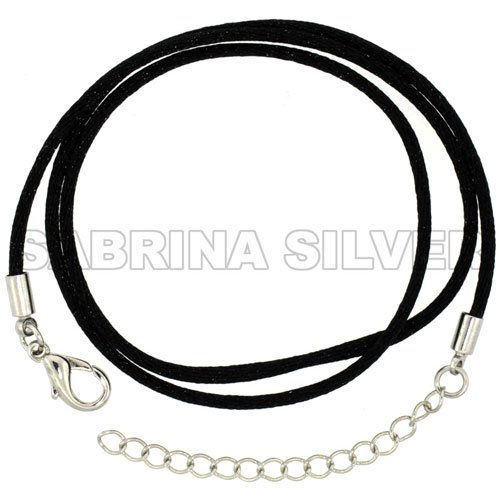 Jewelry Black Silk Cord Chain Necklace Stainless Steel Lobster Clasp, sizes 16 & 18 + 1 inch extension