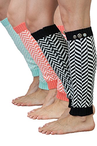 Chevron Leg Warmers Womens Knit with 3 Buttons By Modern Boho