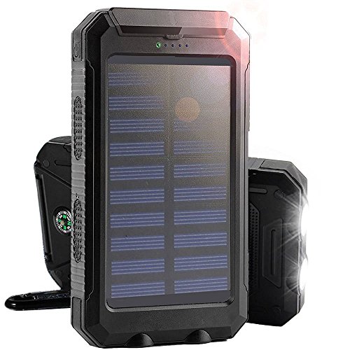Solar Charger, Solar Panel Portable 8000mAh Dual USB Solar Battery Charger Power Bank Phone Charger with LED Light (Black)