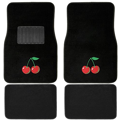 OxGord® 4pc Full Set Embrodered Cherry Carpet Floor Mats, Universal Fit Mat for Car, SUV, Van & Trucks - Front & Rear, Driver & Passenger Seat