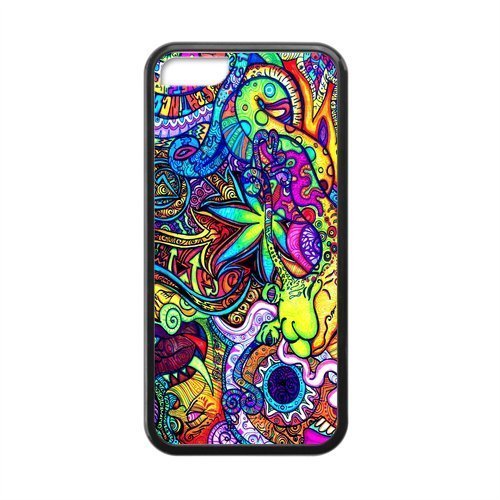 Colorful Fantasy Trippy Laser TPU Case for Apple IPhone 5C (New Technology) Black Cover Case IP5C-Laser020