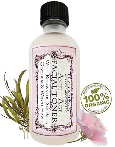 Anti Age Facial Toner with Sea Kelp, Organic Rose Hydrosol (Rosewater), Glycerin, Witch Hazel Face Toner Anti Age Regenerating Natural Hydrator and Wrinkle Eraser - Firming and Smoothing Skin. 2 FL OZ