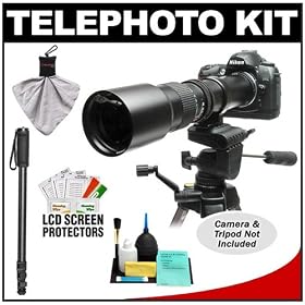 Rokinon 500mm f/8 Telephoto Lens with 2x Teleconverter (=1000mm) + Monopod Kit for Nikon D3100, D3200, D5000, D5100, D7000, D700, D800, D4 Digital SLR Cameras
