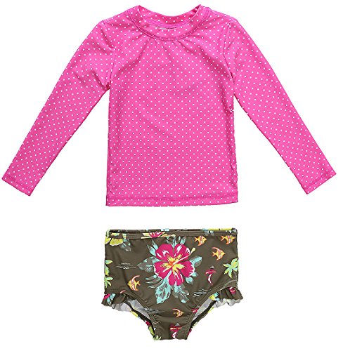 CharmLeaks Baby Girls' Long Sleeve Dot Rash Guard Set UV Sun Protection Swim Set