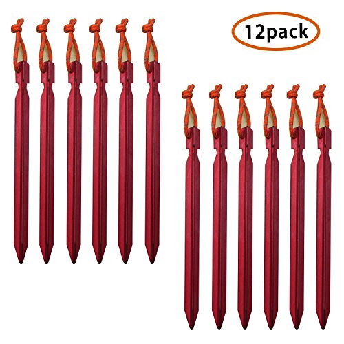 Pack of 12, 7075 Aluminum Outdoors Tent Stakes Pegs