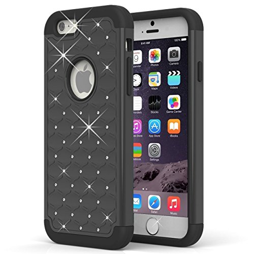 iPhone 6 Case, Pasonomi® Hybrid Stud Rhinestone Bling Armor Defender Case Cover for Apple iPhone 6 4.7 inch with Dazzling Diamond (Black)