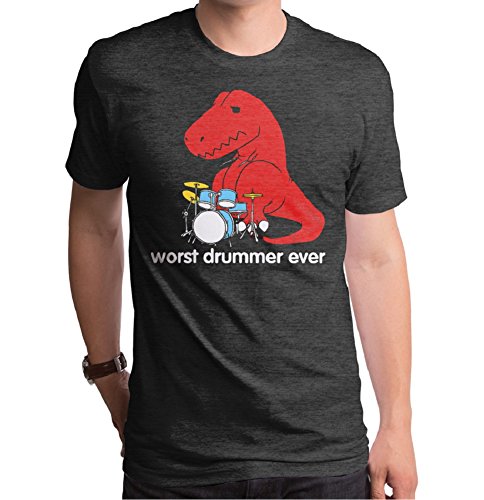 Worst Drummer Ever T-Rex Mens Charcoal Heather T-shirt