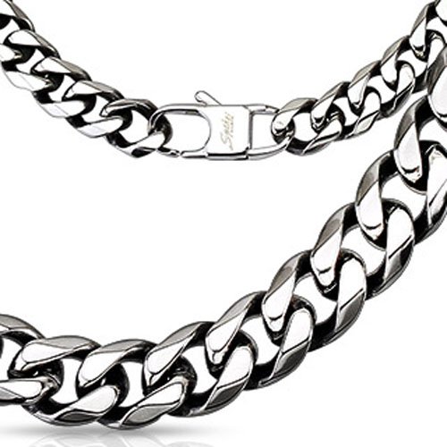 Thick Mens Curb Chain Necklace 10MM in Polished Steel - 24 inch