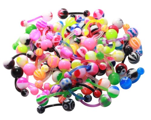 

BodyJ4You¨ Belly Ring Assorted Lot of 100 Banana Piercing 14G Belly Button Rings Piercing Jewelry