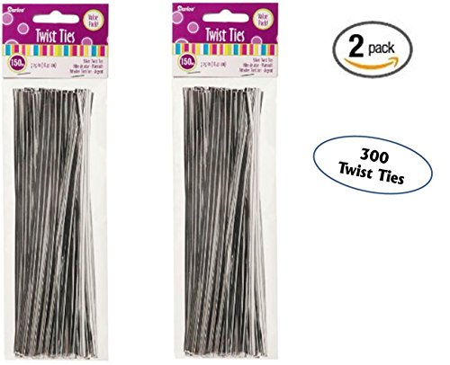 2 Pack of Darice 28-011 7-1/4-Inch Twist Ties Silver 150-Pack Value Pack