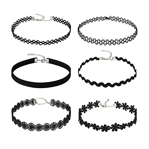 Mudder Choker Necklaces Black Velvet Choker Black Lace Gothic Tattoo Choker, 6 Pieces