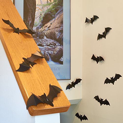 Prextex 9-Inch PVC Peel and Stick Spooky Bat Wall Stickers, Set of 18