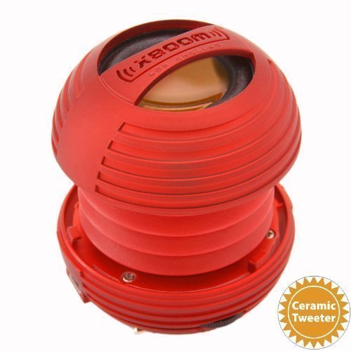 XBOOM Ceramic Mini Portable Capsule Speaker with Rechargeable Battery, Enhanced Bass+ and Ceramic Resonator - Red
