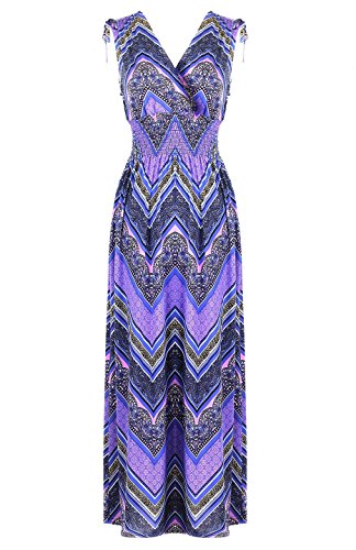 2LUV Women's Shoulder Tie Chevron Print Maxi Dress Chevron-Purple 3X (D8803X-16)