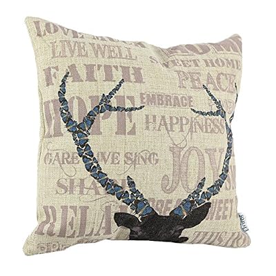 Elviros Coton Lin Blend Décoratif Housse de Coussin 45x45 cm [ 18x18'' ]