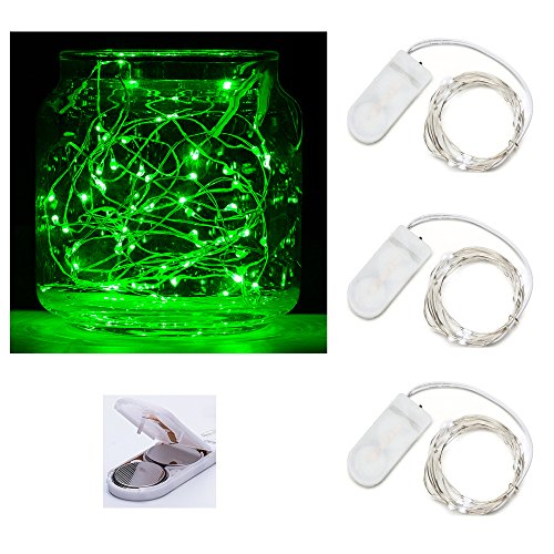 Pack of 3 sets LED Moon Lights 20 Micro Starry LEDs on Silver Extra Thin Copper Wire, 2 x CR2032 Batteries Required and Included, 3.5 Ft (1m) for DIY Wedding Centerpiece or Table Decorations (Green)