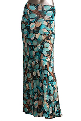 Womens Poly Span Fold-over Printed Maxi-skirt Plus & Regular Sizes