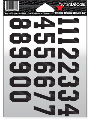 Number Stickers for Helmets (Football, Baseball, Softball, Hockey, Lacrosse, Etc.) 4 Sheets