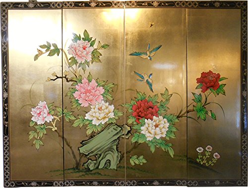 Algopix Similar Product 16 - Gold Leaf Bird  Flower and Rock Asian