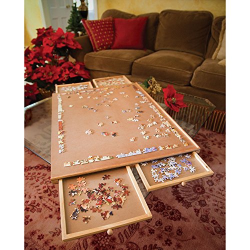 

Jumbo Size Wooden Puzzle Plateau-Smooth Fiberboard Work Surface - Four Sliding Drawers Complete This Puzzle Storage System
