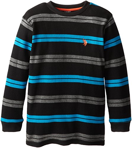 U.S. Polo Assn. Big Boys' Long Sleeve Crew Neck Stripe Thermal, Black, 10/12