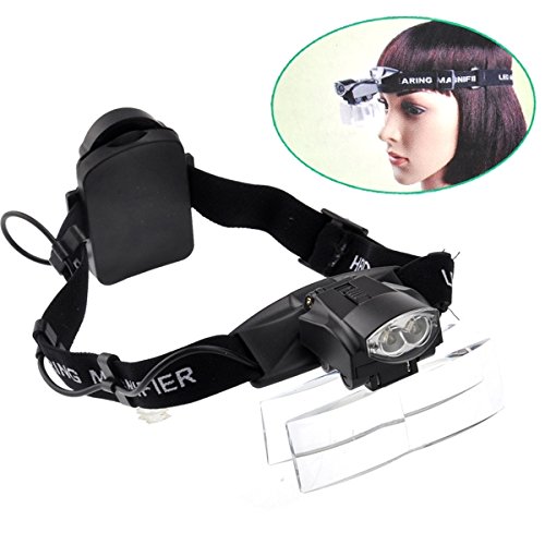 Pixnor Adjustable 2-LED Light Headband Illumination Magnifier (Black)