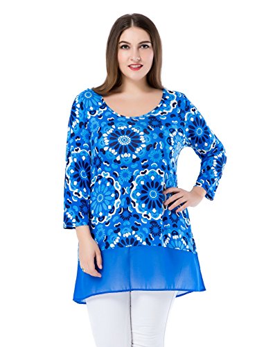 Chicwe Women's Floral Printed Plus Size Tunic Top with Chiffon Hem