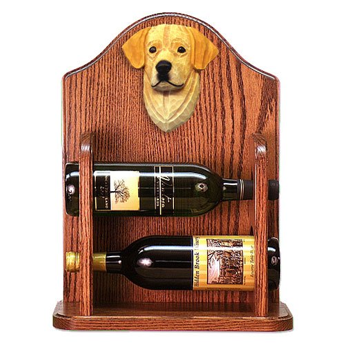 

YELLOW Labrador Retriever Wine Rack 2 Bottle Design in Dark Oak by Michael Park