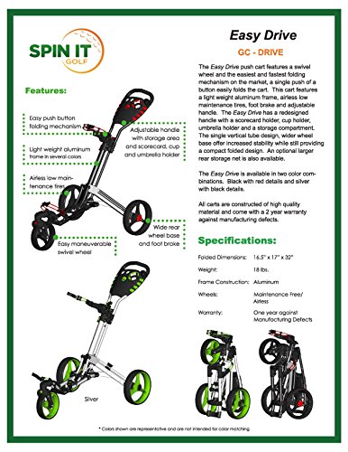 

Spin It Golf Products Easy Drive Push Cart, Silver