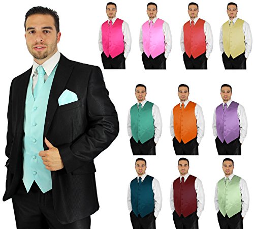 Enimay Men's Combo Pack 3pc Set Solid Vest Tie Hankerchief Prom Wedding Formal