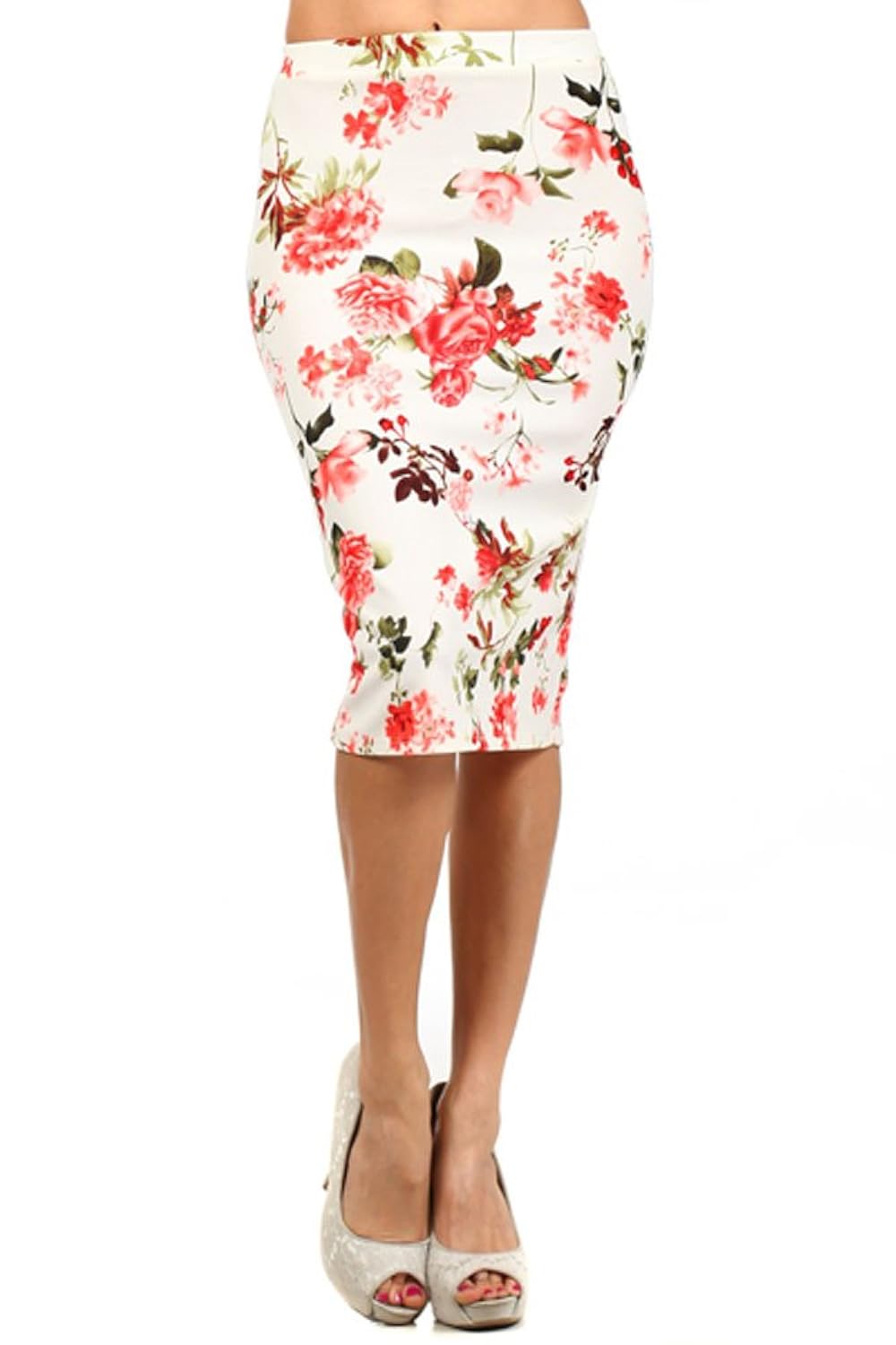 

(Plus Size) Floral Print High Waisted Knee Length Pencil Skirt (MADE IN U.S.A)