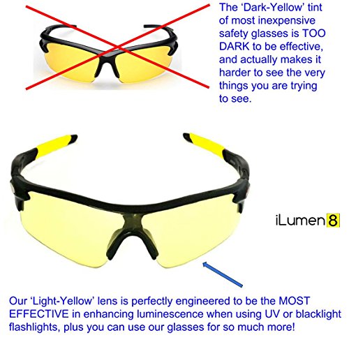 EXTRA BRIGHT 100 LED (latest Super High-Flux LED's) UV Blacklight Flashlight - AND - THE BEST UV Safety Glasses Goggles by iLumen8. Ultraviolet Detects dog cat urine scorpions bed bugs - Image 5
