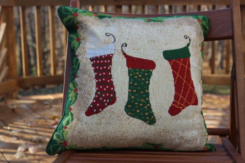 Tache 1 Piece 16 x 16 inch Festive Tapestry Christmas Holiday Hang My Stockings By the Fireplace Decorative Accent Throw Pillow Cushion Cover