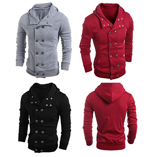 Men Blouse,Haoricu Fall Men Fashion Autumn Winter Hooded Sweatshirt Button Jacket Blouse