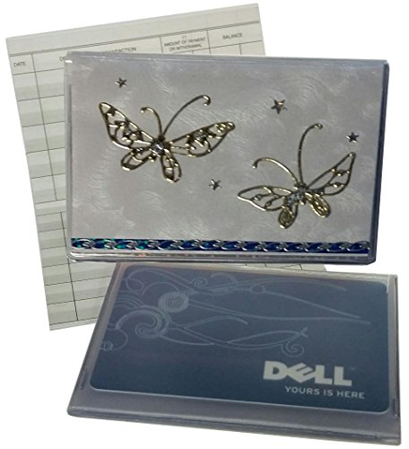 White & Blue Butterfly Debit Card Holder with Debit Register & Photo Insert