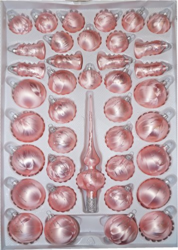 39 pcs Glass-Christmas Ball Set in „Ice Pink Light Silver“ Rain – Christmas Tree Balls Baubles – Christmas decorations Handmade