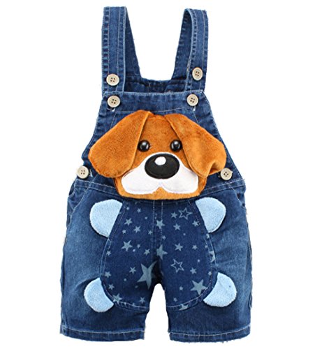 Kidscool Baby Summer Cotton Denim 3D Cartoon Yellow Dog Soft Short Overalls