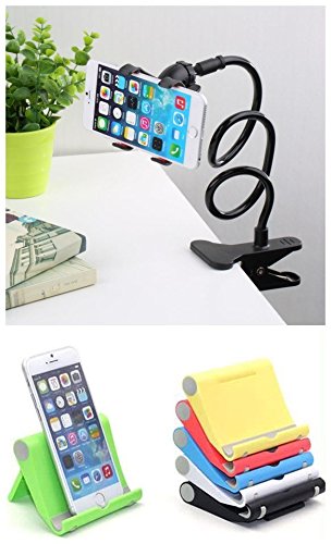 eShopMind Universal Cell Phone Clip Holder Bracket Flexible Long Arms for iPhone, GPS Devices, Fit On Desktop Bed Mobile Stand for Bedroom, Office, Bathroom, Kitchen - Black