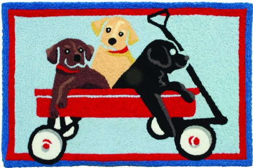 Puppies in Red Wagon Jellybean Area Rug