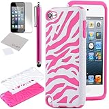 Pandamimi ULAK(TM) White & Rose Pink Zebra Combo Hard Soft High Impact Armor Case Skin Gel for Apple iPod Touch (Generation 5) + Screen Protector + Stylus