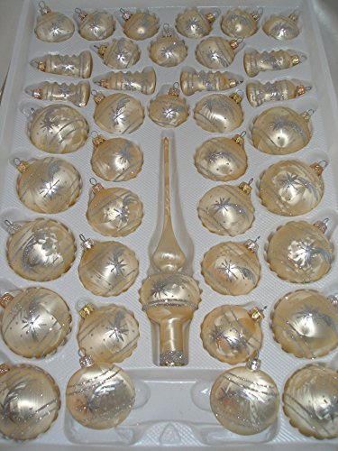 39pcs Glass-Christmas Ball Set in „Ice Champagne Silver“ Comet- Christmas Tree Balls Baubles – Christmas decorations Handmade