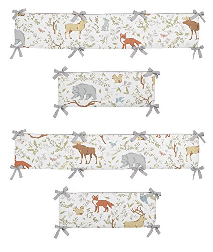 Blue, Grey and White Woodland Animal Toile Collection Girl or Boy Crib Bumper