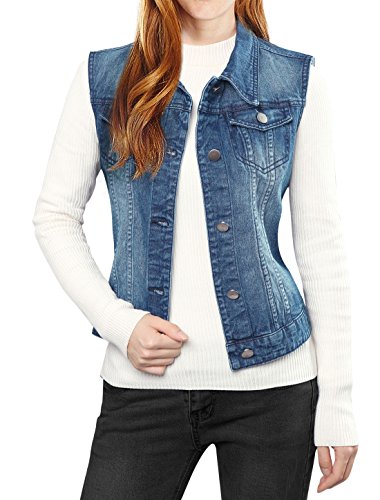 Allegra K Woman Washed Denim Vest Dark Blue S