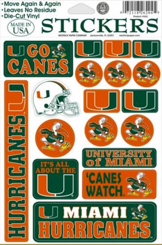 NCAA Official University of Miami Hurricanes 5''x7'' Sticker Sheet