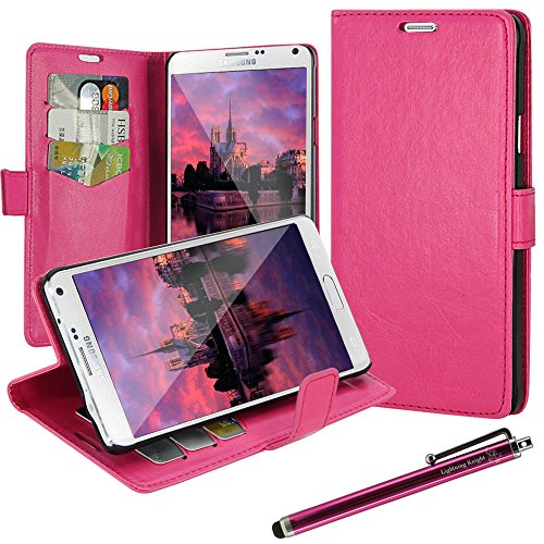 Note 4 Case, LK Galaxy Note 4 Wallet Case, Luxury PU Leather Case Flip Cover with Card Slots Pockets & Stand For Samsung Galaxy Note 4, Hot Pink